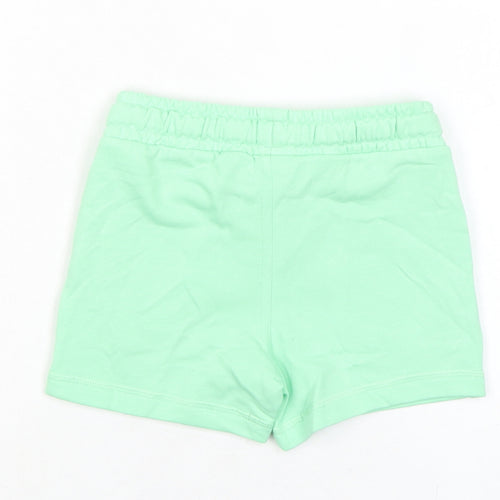 Marks and Spencer Boys Green Cotton Sweat Shorts Size 2-3 Years Regular Drawstring - Waist 20in Inside Leg 2.5in