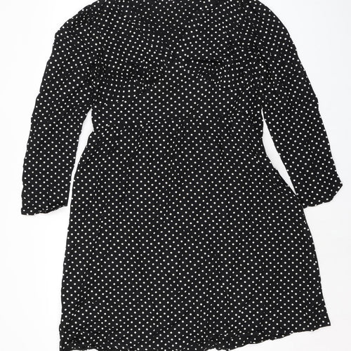 Finery Womens Black Polka Dot Viscose A-Line Size 16 V-Neck Zip