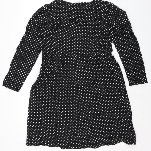 Finery Womens Black Polka Dot Viscose A-Line Size 16 V-Neck Zip