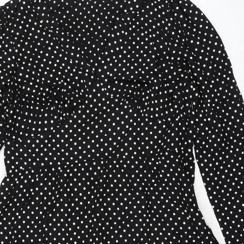 Finery Womens Black Polka Dot Viscose A-Line Size 16 V-Neck Zip