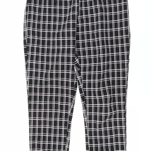 Urmoda Womens Black Check Polyester Cropped Trousers Size M L27 in Regular Zip