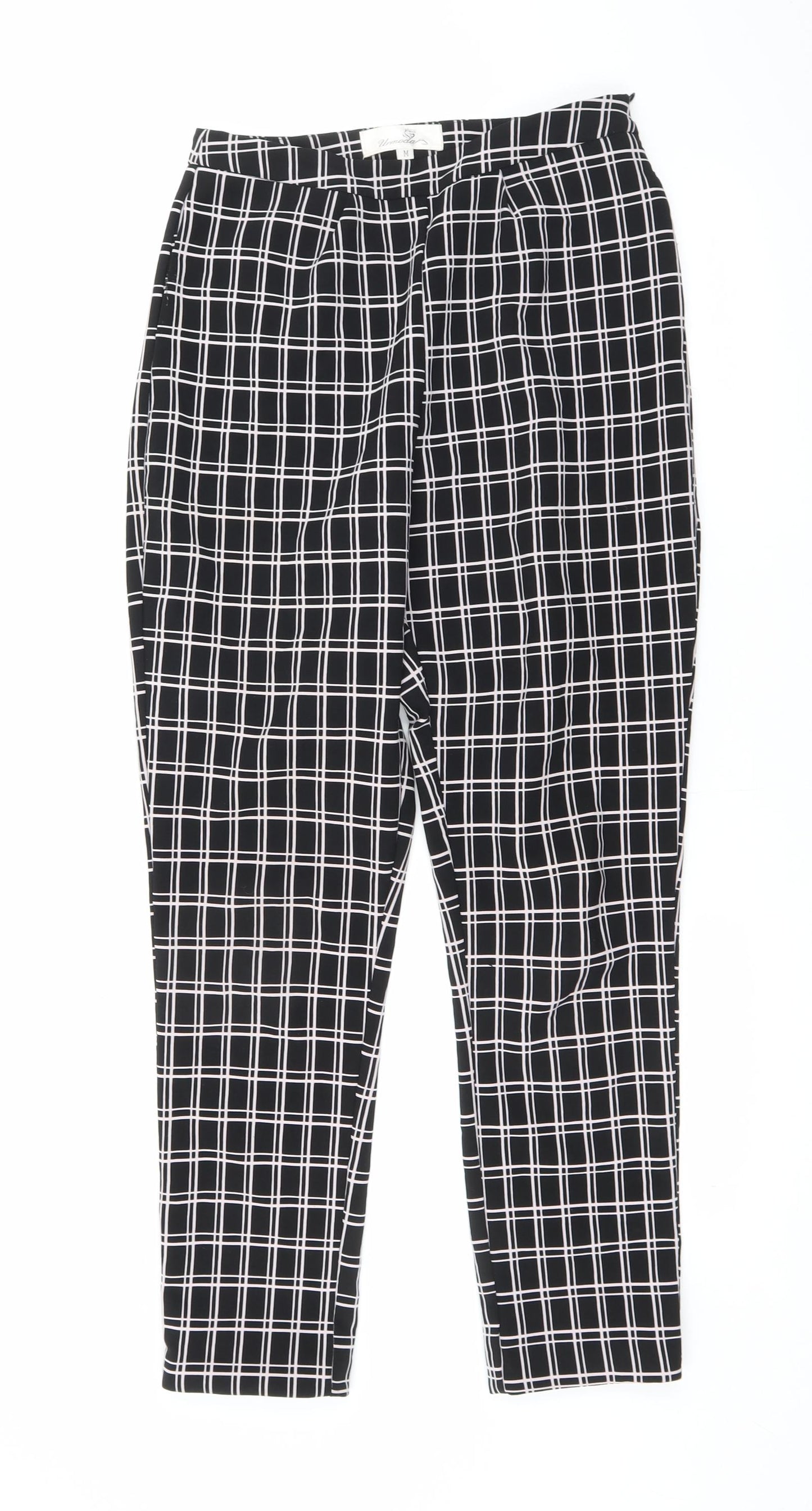 Urmoda Womens Black Check Polyester Cropped Trousers Size M L27 in Regular Zip