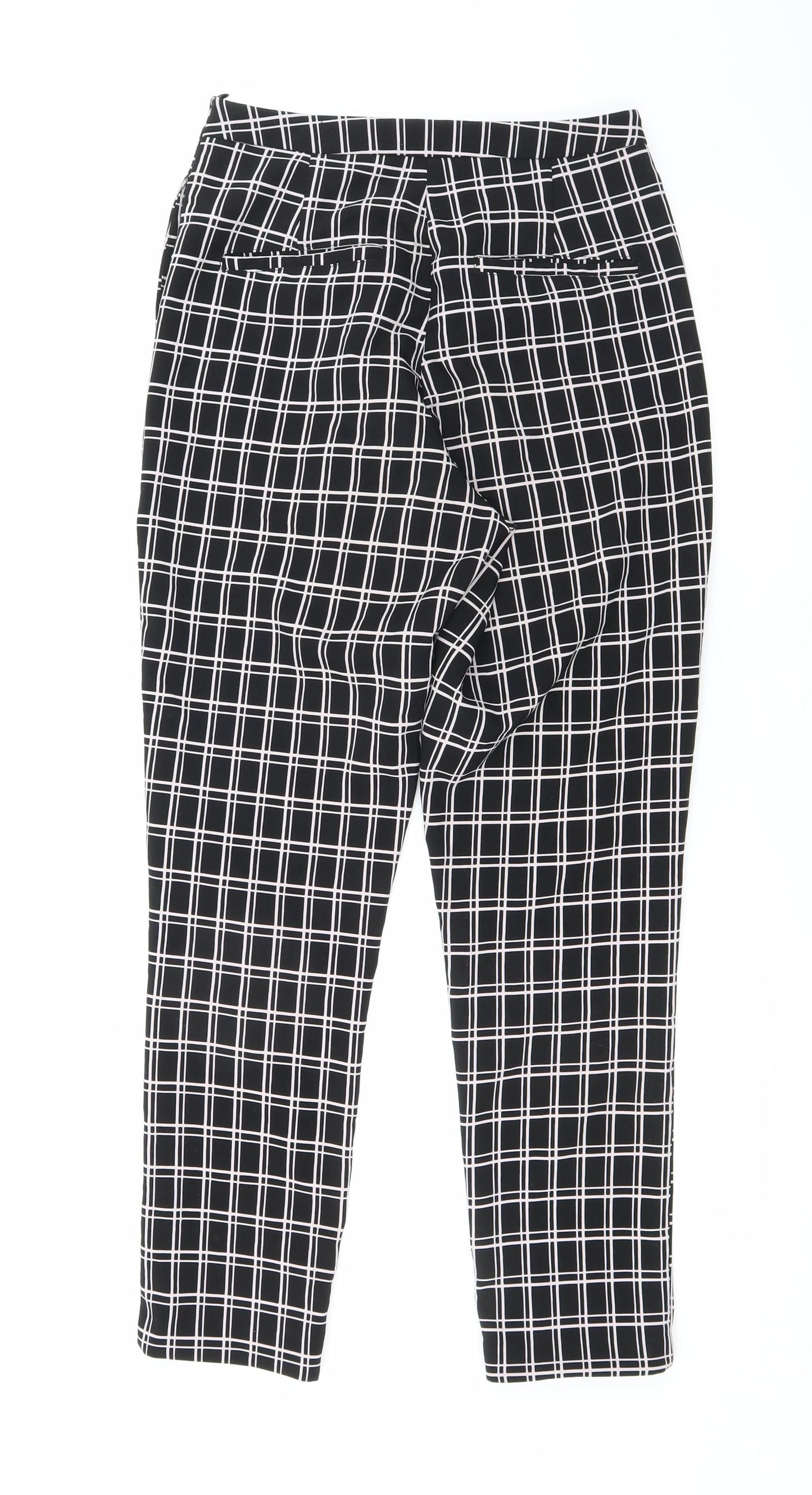 Urmoda Womens Black Check Polyester Cropped Trousers Size M L27 in Regular Zip