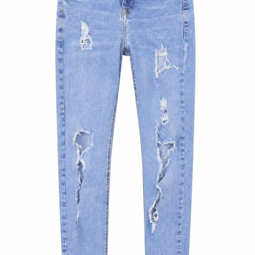 New Look Girls Blue Cotton Skinny Jeans Size 11 Years L23 in Regular Zip - Distressed