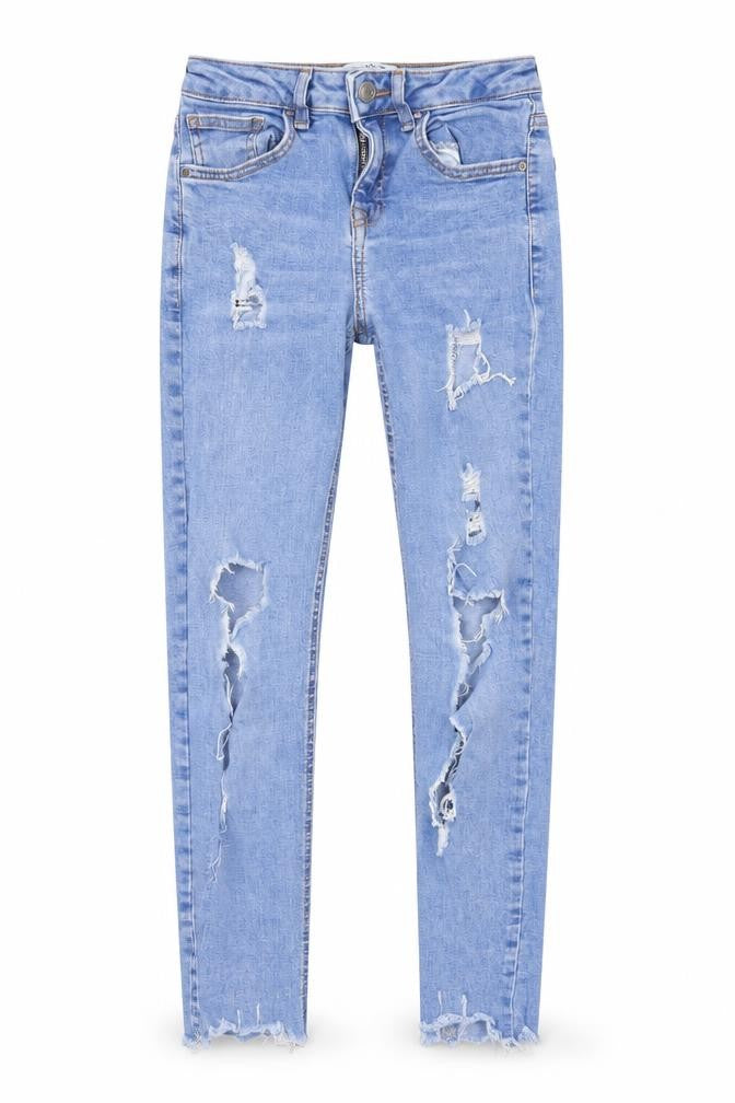 New Look Girls Blue Cotton Skinny Jeans Size 11 Years L23 in Regular Zip - Distressed