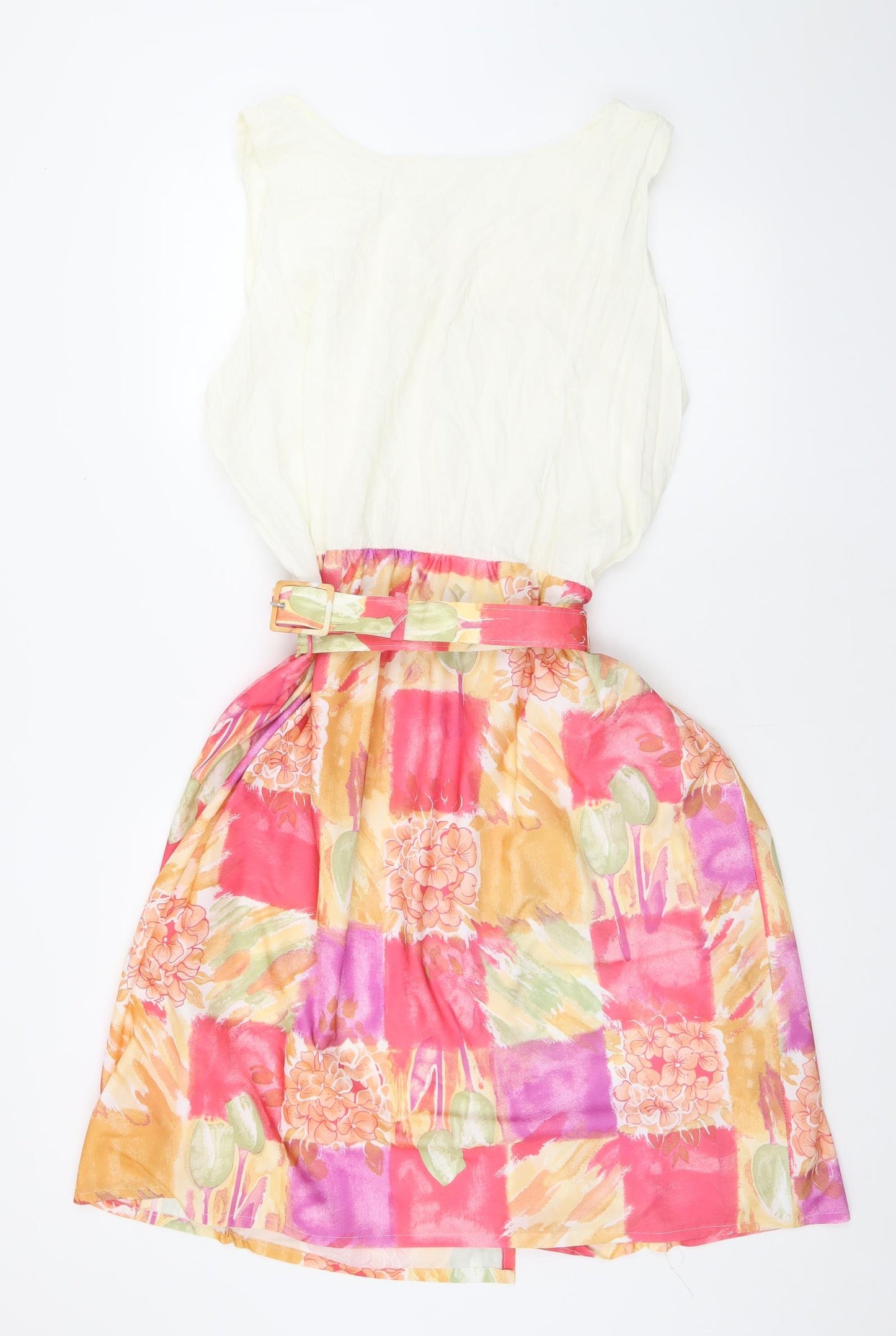 essence Womens Multicoloured Floral Polyester Skater Dress Size 26 Scoop Neck Pullover