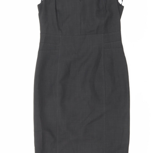 Debenhams Womens Grey Polyester Pencil Dress Size 10 Square Neck Zip