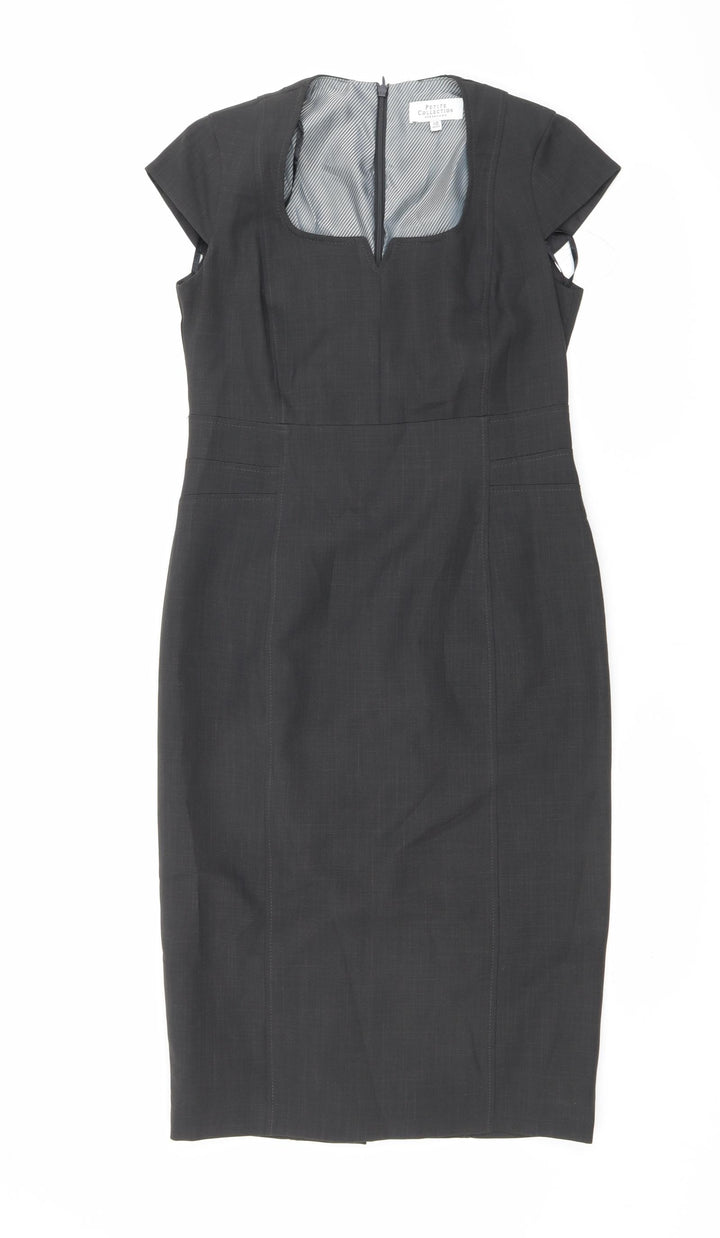 Debenhams Womens Grey Polyester Pencil Dress Size 10 Square Neck Zip