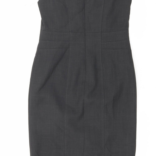Debenhams Womens Grey Polyester Pencil Dress Size 10 Square Neck Zip