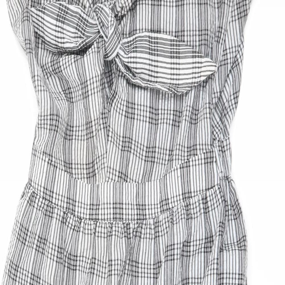Miss Selfridge Womens Black Plaid Polyester A-Line Size 8 V-Neck Pullover