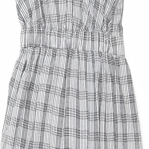 Miss Selfridge Womens Black Plaid Polyester A-Line Size 8 V-Neck Pullover