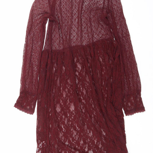 New Look Womens Purple Floral Nylon A-Line Size 8 Round Neck Button - Lace