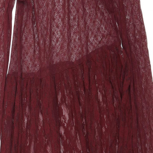 New Look Womens Purple Floral Nylon A-Line Size 8 Round Neck Button - Lace