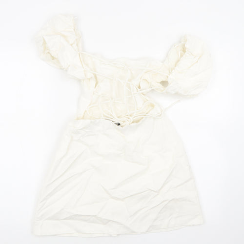 Zara Womens White Cotton Mini Size M Square Neck Tie