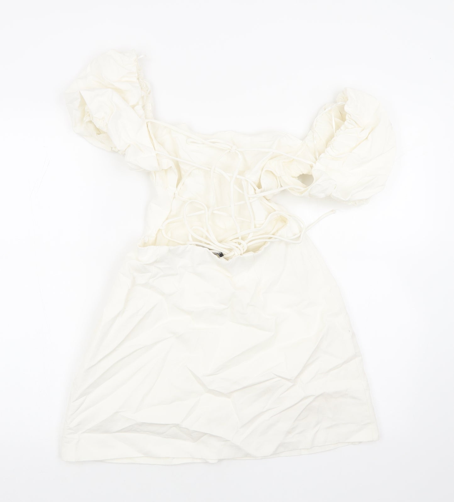 Zara Womens White Cotton Mini Size M Square Neck Tie