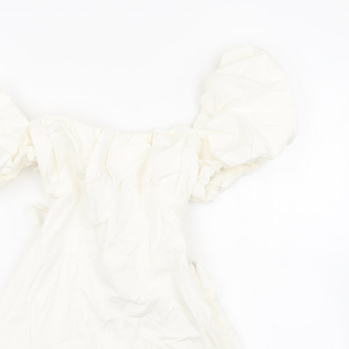 Zara Womens White Cotton Mini Size M Square Neck Tie