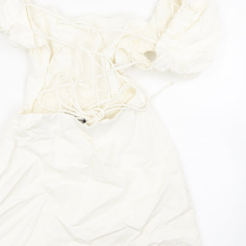 Zara Womens White Cotton Mini Size M Square Neck Tie