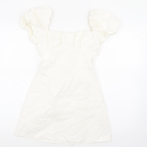 Zara Womens White Viscose Mini Size XS Square Neck Tie