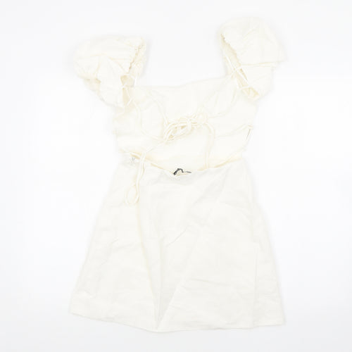 Zara Womens White Viscose Mini Size XS Square Neck Tie