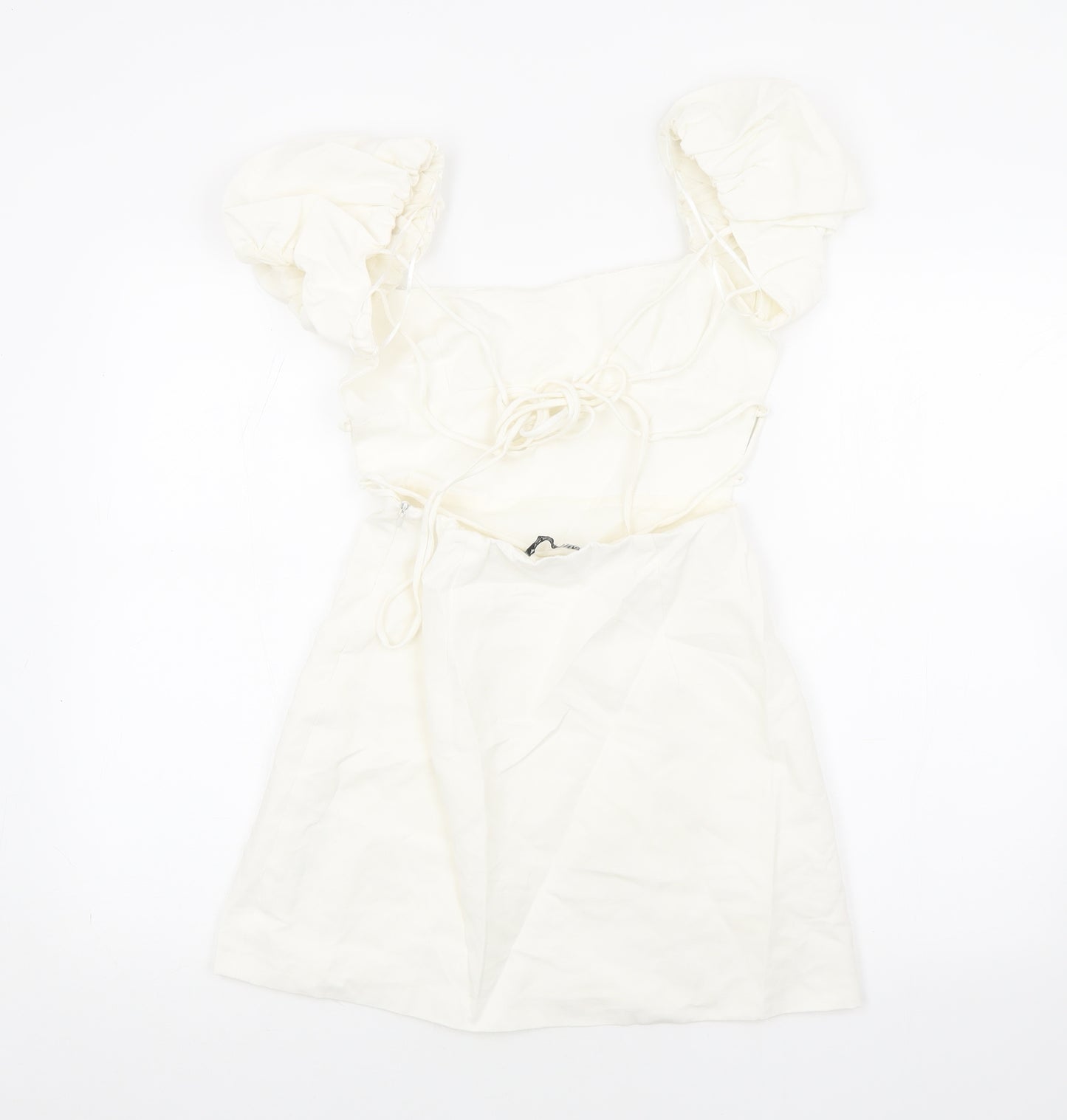 Zara Womens White Viscose Mini Size XS Square Neck Tie