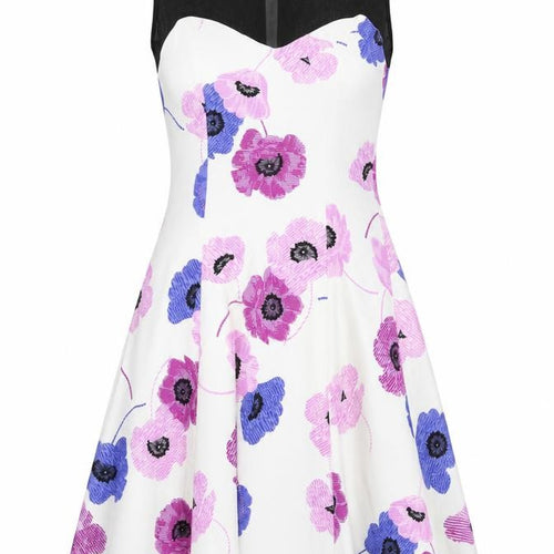 Miss Pretty World Womens White Floral Polyester Skater Dress Size 10 Round Neck Button