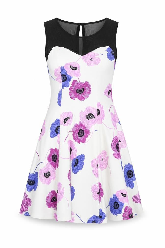 Miss Pretty World Womens White Floral Polyester Skater Dress Size 10 Round Neck Button