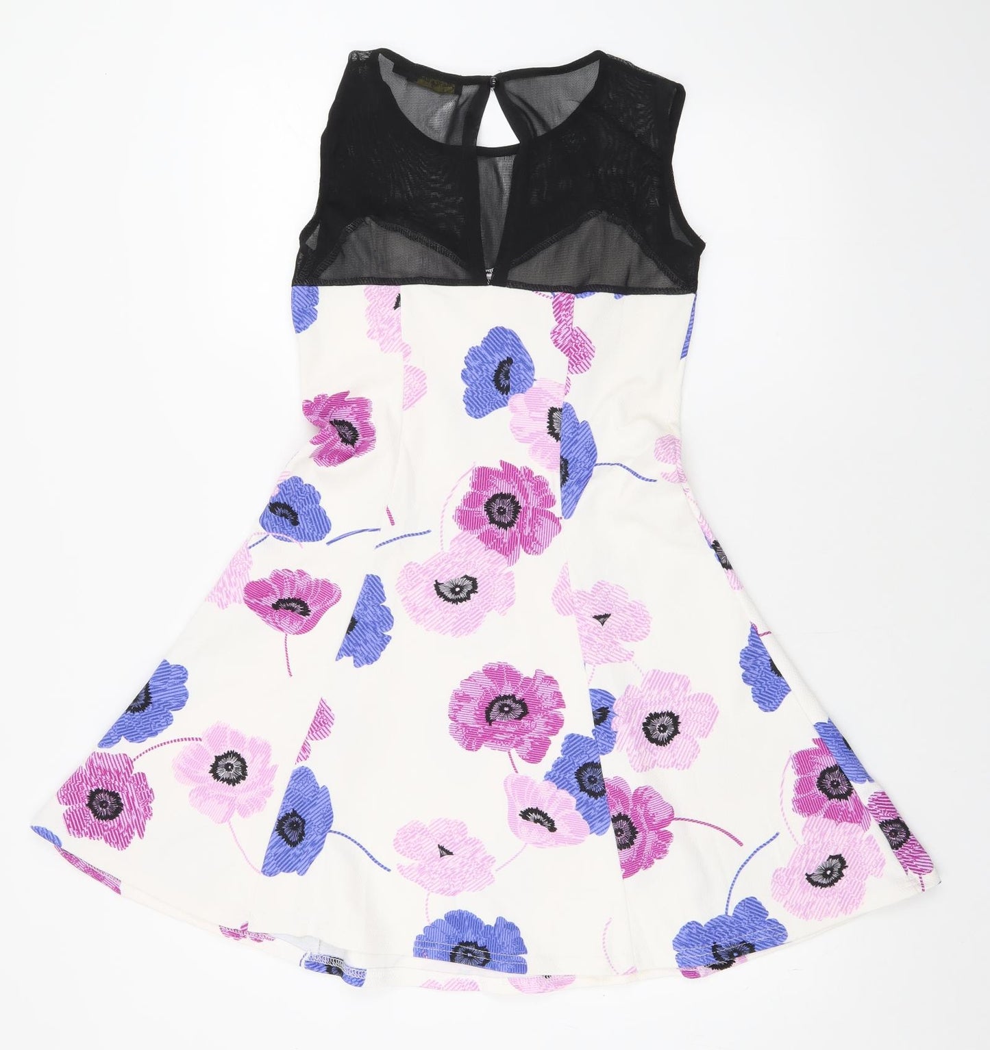 Miss Pretty World Womens White Floral Polyester Skater Dress Size 10 Round Neck Button