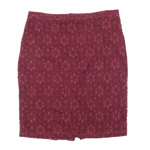 Dorothy Perkins Womens Purple Floral Viscose Straight & Pencil Skirt Size 16 Zip - Lace