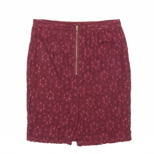 Dorothy Perkins Womens Purple Floral Viscose Straight & Pencil Skirt Size 16 Zip - Lace