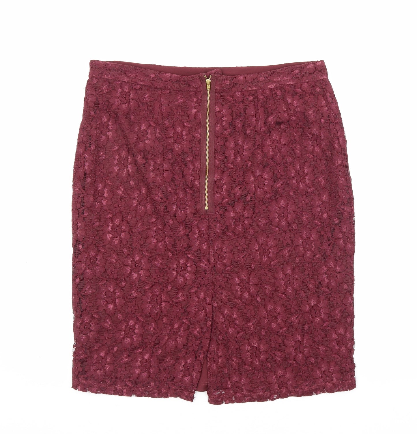 Dorothy Perkins Womens Purple Floral Viscose Straight & Pencil Skirt Size 16 Zip - Lace