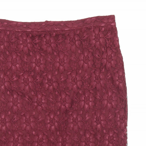 Dorothy Perkins Womens Purple Floral Viscose Straight & Pencil Skirt Size 16 Zip - Lace