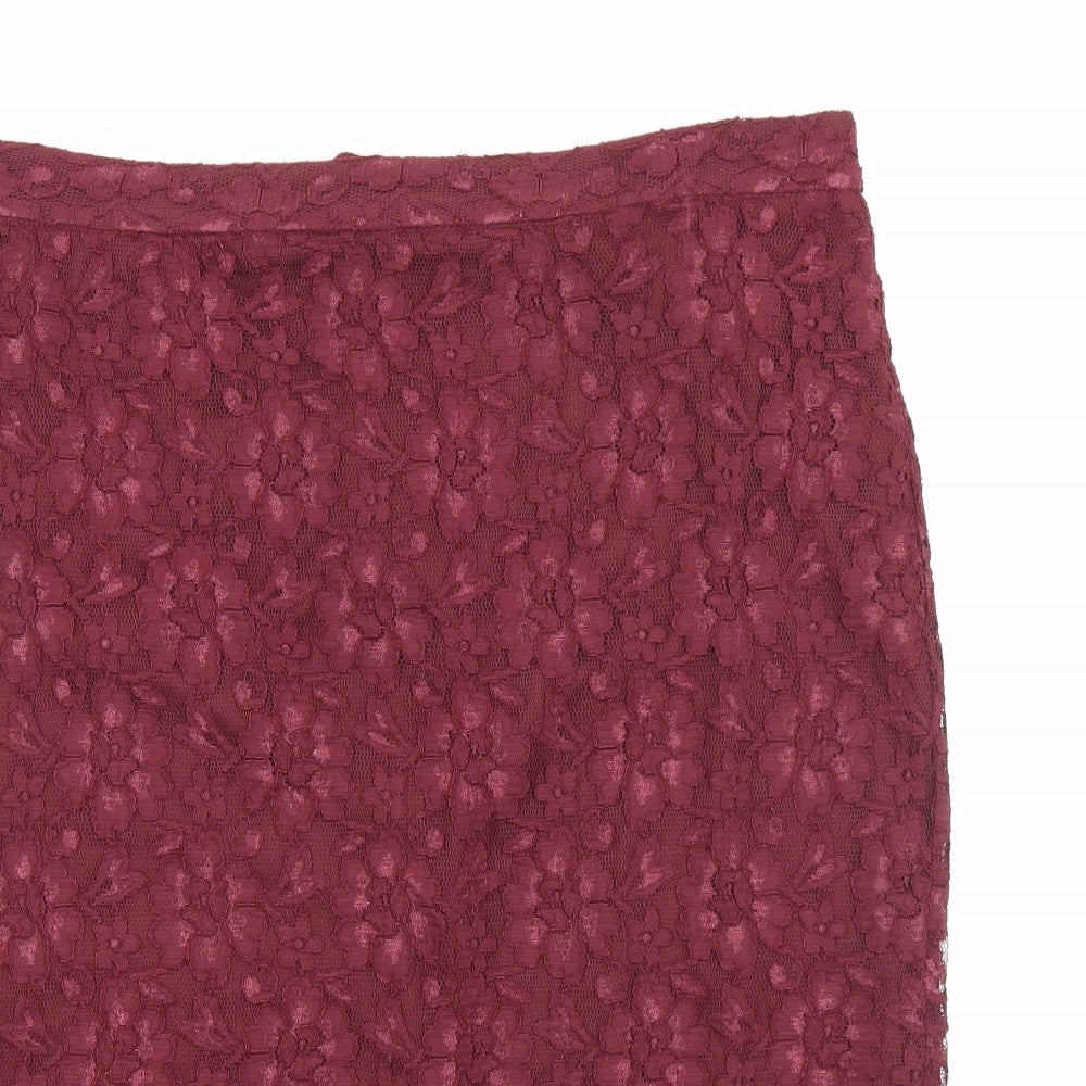 Dorothy Perkins Womens Purple Floral Viscose Straight & Pencil Skirt Size 16 Zip - Lace