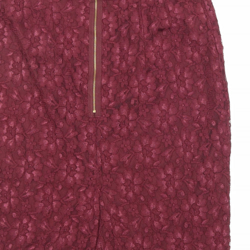 Dorothy Perkins Womens Purple Floral Viscose Straight & Pencil Skirt Size 16 Zip - Lace
