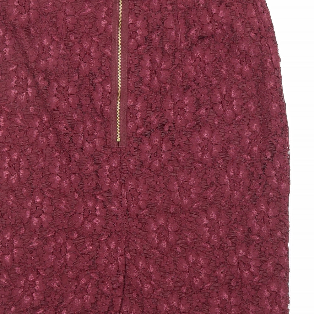 Dorothy Perkins Womens Purple Floral Viscose Straight & Pencil Skirt Size 16 Zip - Lace