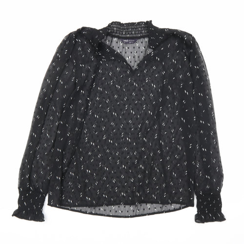 Marks and Spencer Womens Black Geometric Polyester Basic Blouse Size 6 V-Neck