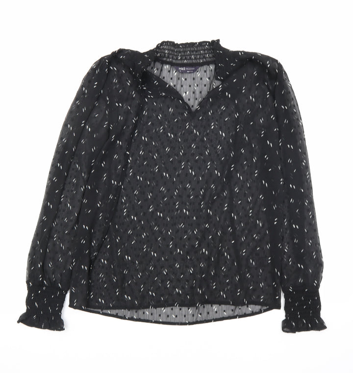 Marks and Spencer Womens Black Geometric Polyester Basic Blouse Size 6 V-Neck