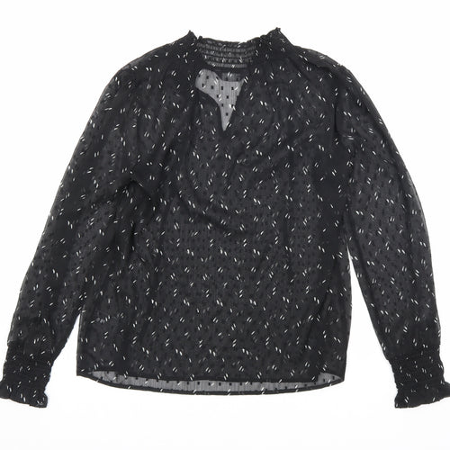 Marks and Spencer Womens Black Geometric Polyester Basic Blouse Size 6 V-Neck
