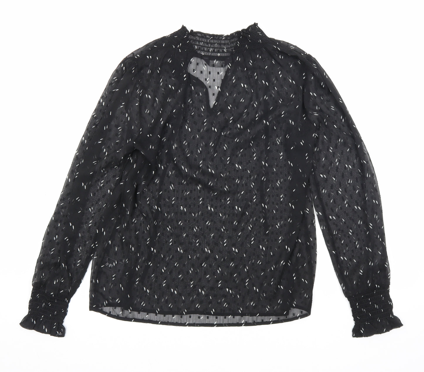 Marks and Spencer Womens Black Geometric Polyester Basic Blouse Size 6 V-Neck