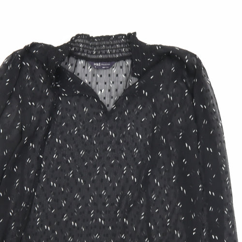 Marks and Spencer Womens Black Geometric Polyester Basic Blouse Size 6 V-Neck