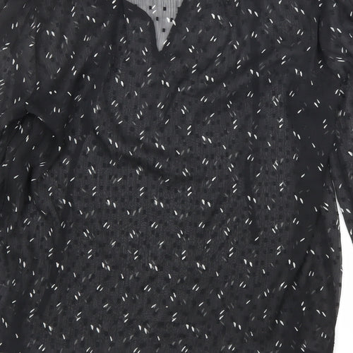 Marks and Spencer Womens Black Geometric Polyester Basic Blouse Size 6 V-Neck