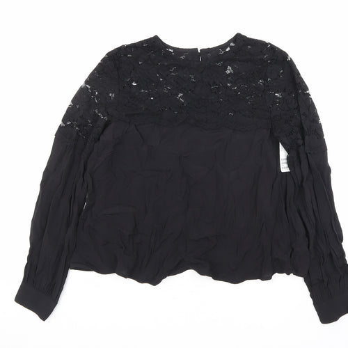 H&M Womens Black Geometric Viscose Basic T-Shirt Size 10 Round Neck