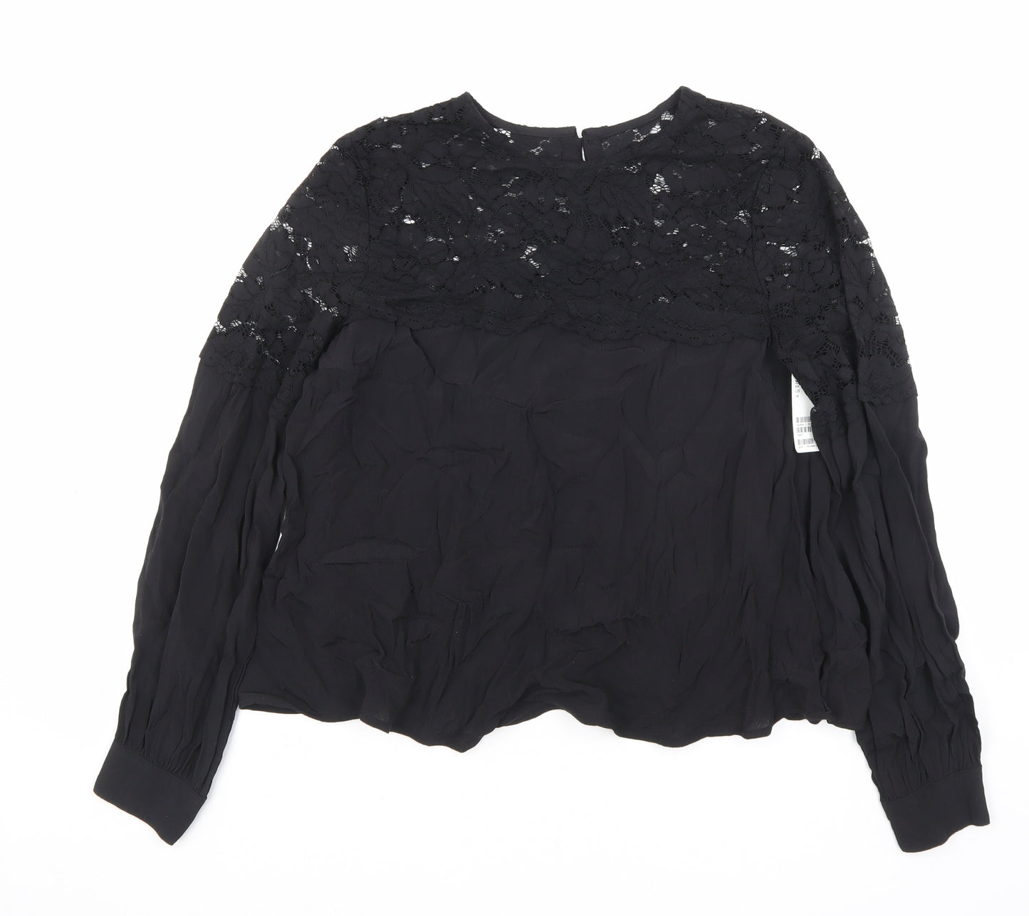 H&M Womens Black Geometric Viscose Basic T-Shirt Size 10 Round Neck