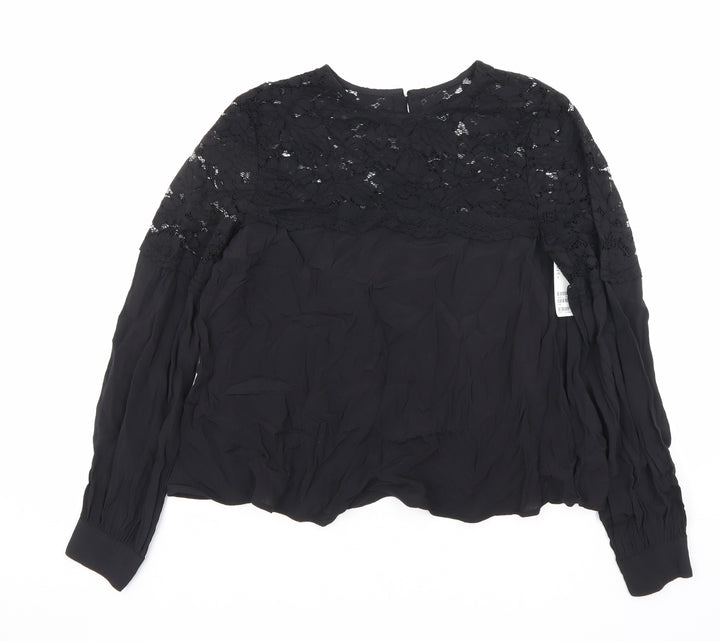 H&M Womens Black Geometric Viscose Basic T-Shirt Size 10 Round Neck
