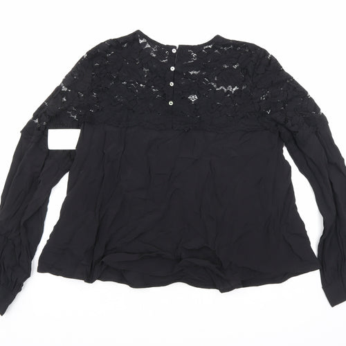 H&M Womens Black Geometric Viscose Basic T-Shirt Size 10 Round Neck