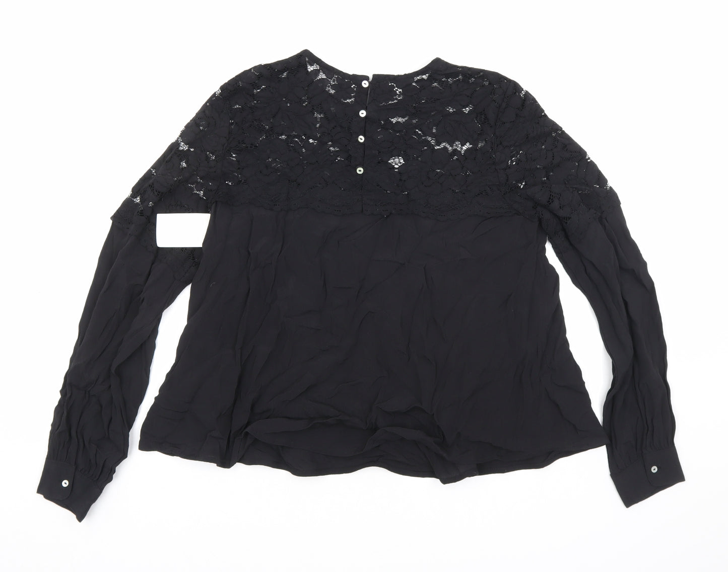 H&M Womens Black Geometric Viscose Basic T-Shirt Size 10 Round Neck