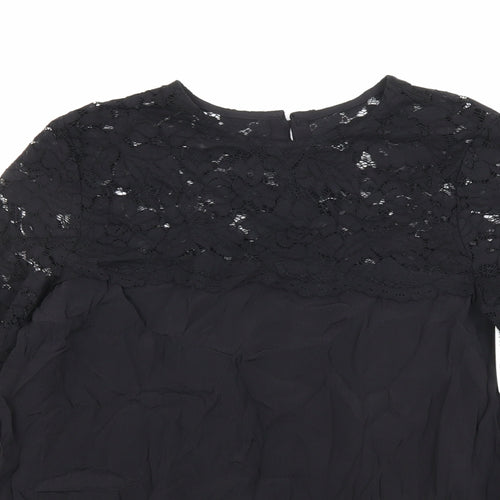 H&M Womens Black Geometric Viscose Basic T-Shirt Size 10 Round Neck