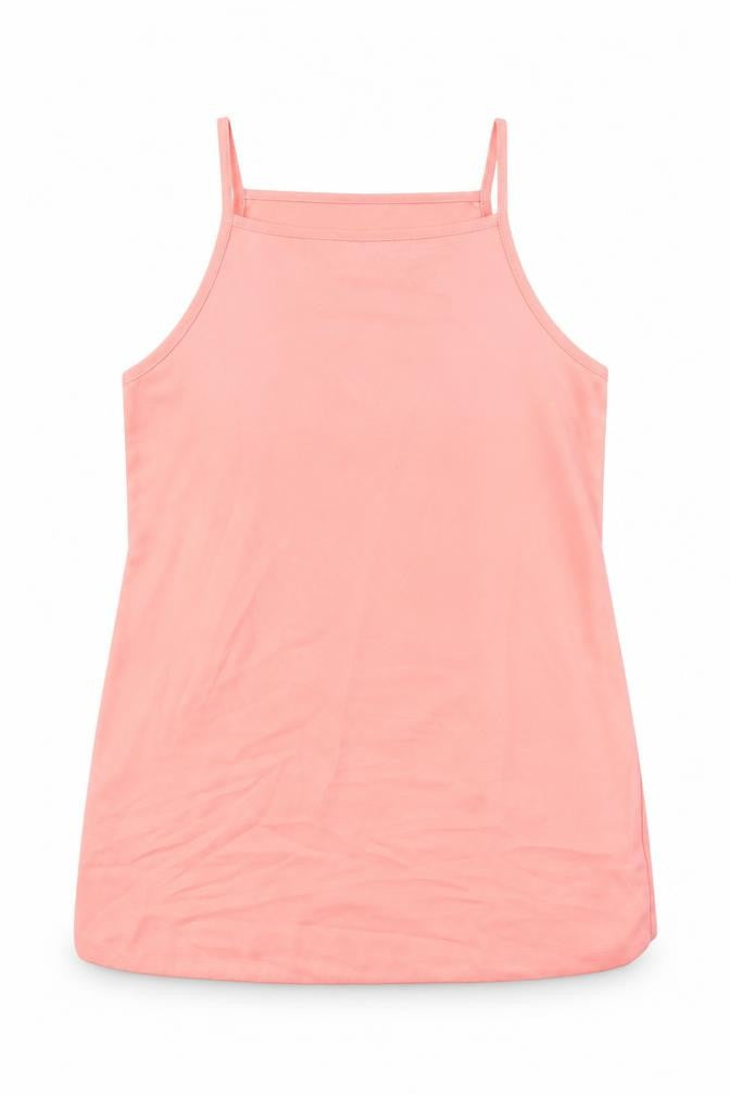 Front view of New Look women’s orange polyester basic tank, size UK 10, halter