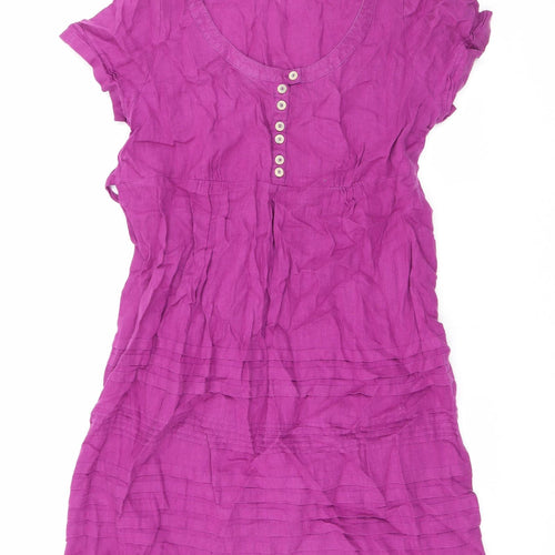 HIJKLMUVWXYZ Womens Purple Linen A-Line Size 16 Scoop Neck Button