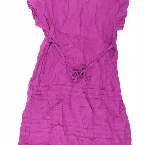 HIJKLMUVWXYZ Womens Purple Linen A-Line Size 16 Scoop Neck Button