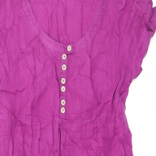 HIJKLMUVWXYZ Womens Purple Linen A-Line Size 16 Scoop Neck Button